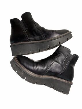 Clarks Aribel Zip Black Leather Chunky Wedge Chelsea Boots Womens 8.5